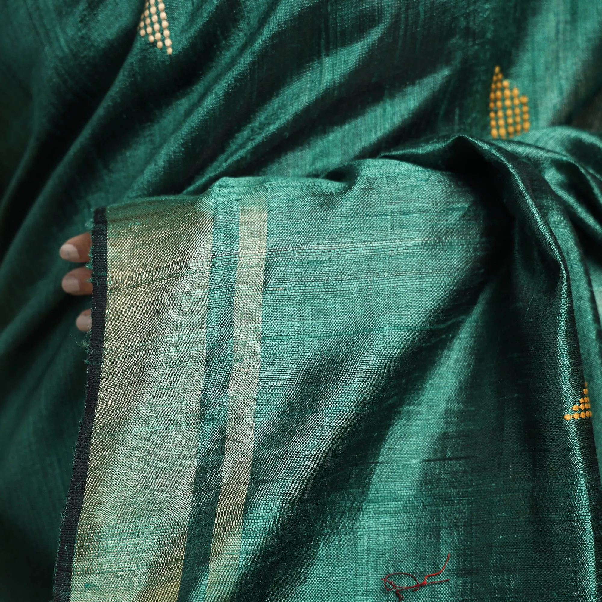 Green - Bhagalpuri Handloom Desi Tussar Silk Zari Border Saree