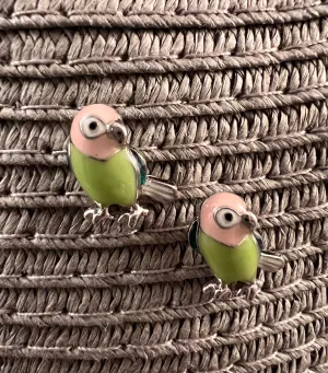 Green Bird Stud Earrings