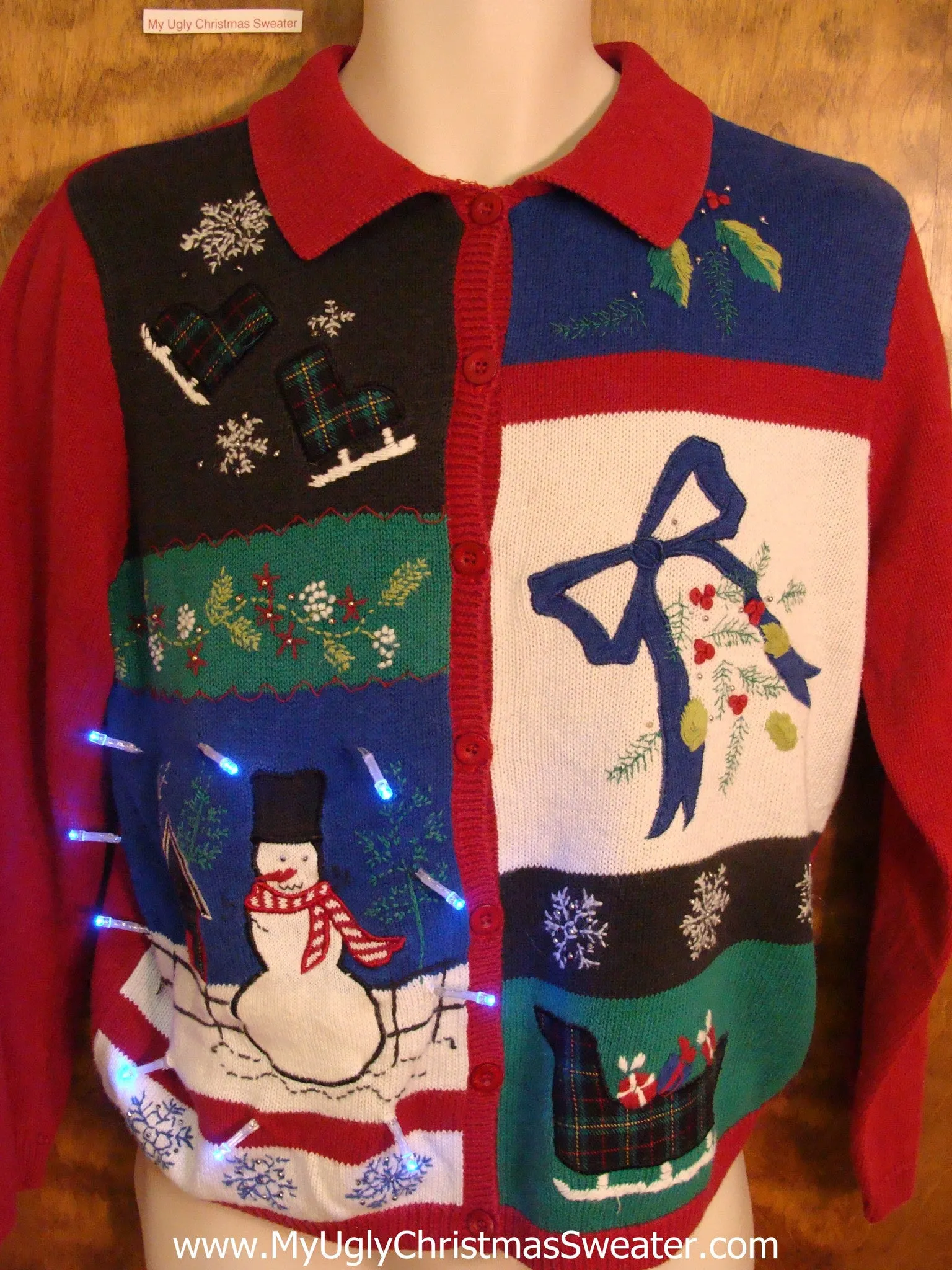 Green, Blue and Red Fun Light Up Ugly Xmas Sweater