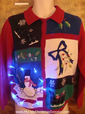 Green, Blue and Red Fun Light Up Ugly Xmas Sweater