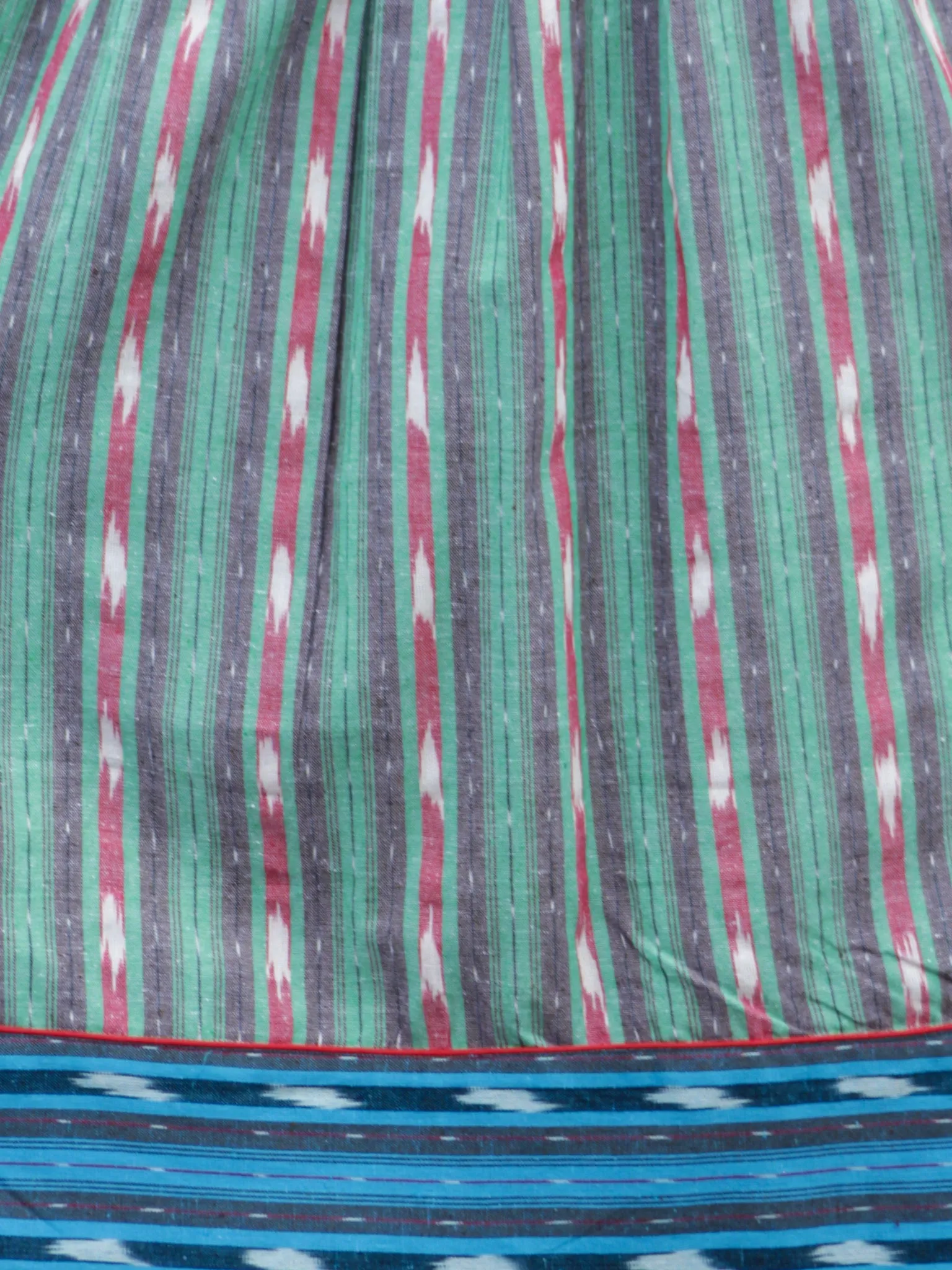 Green Blue Ivory Handwoven Ikat  Sleeveless Dress With Side Pockets-  D68F924