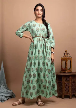 Green Booti Print Ethnic Gown