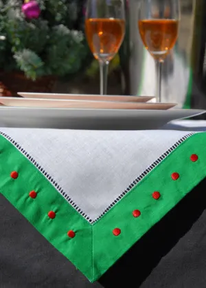 Green Border/Red Swiss Dot Hemstitch Napkin 22" Inch