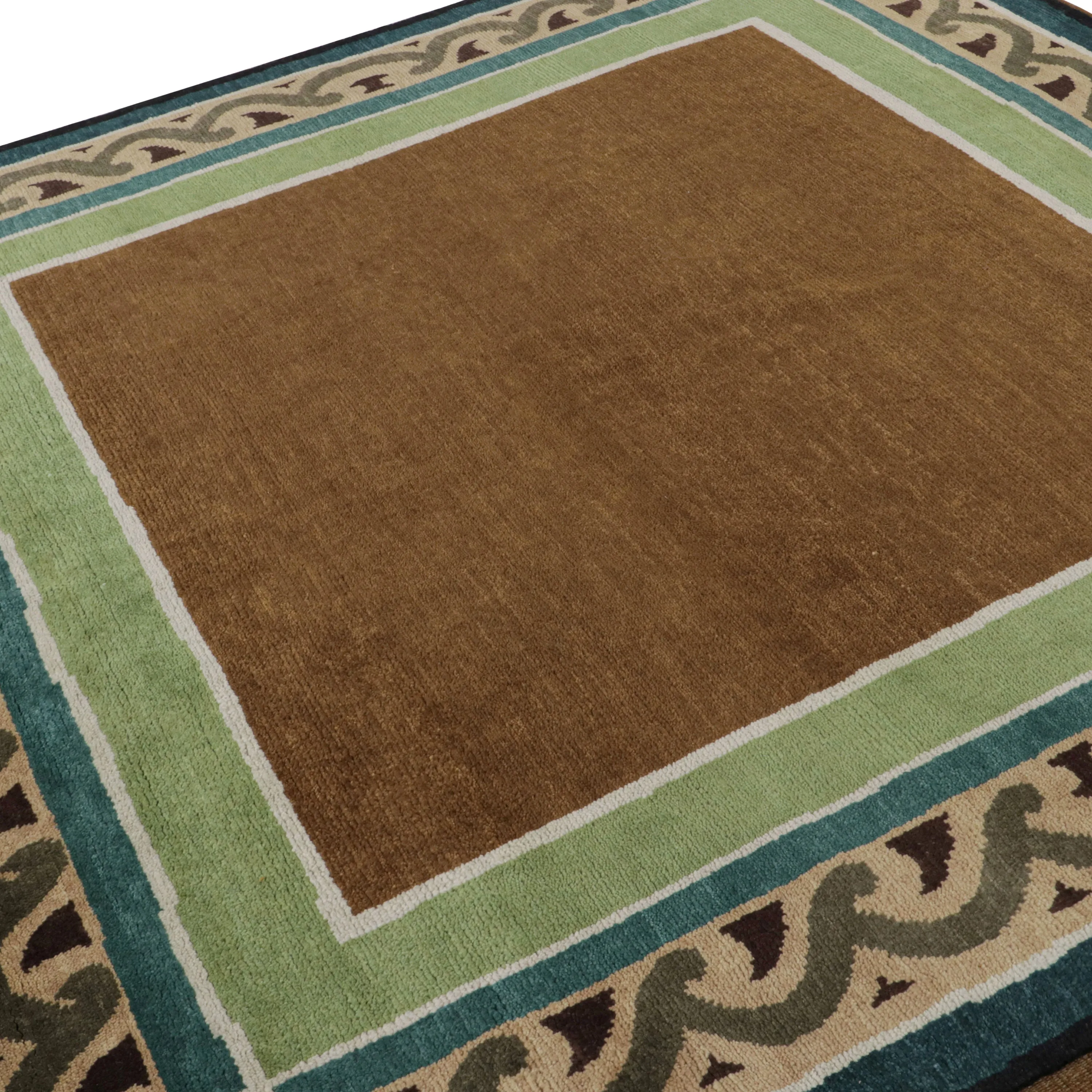 Green   Brown Traditional Wool Rug - 8' x 8'5"