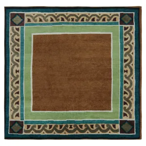 Green   Brown Traditional Wool Rug - 8' x 8'5"