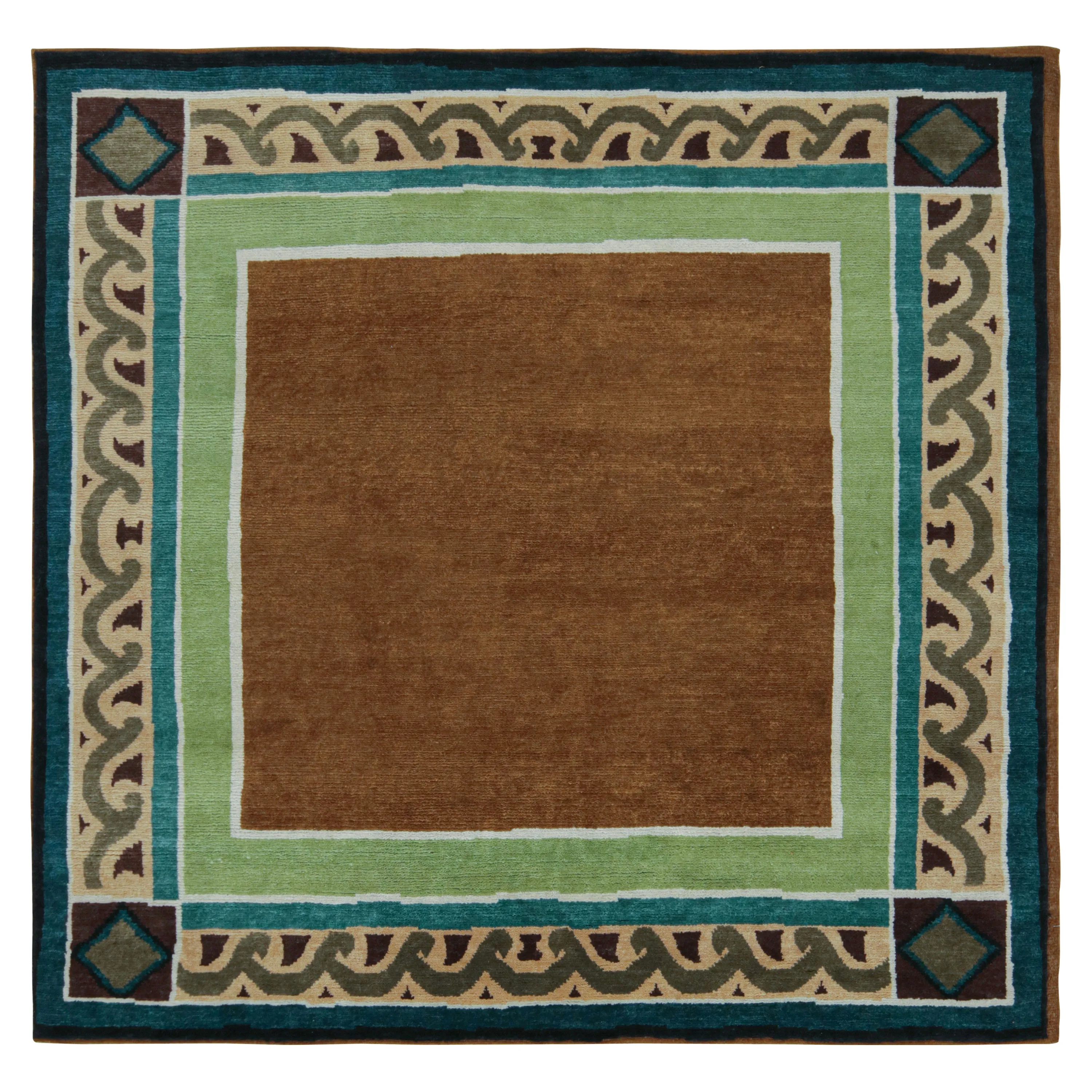 Green   Brown Traditional Wool Rug - 8' x 8'5"