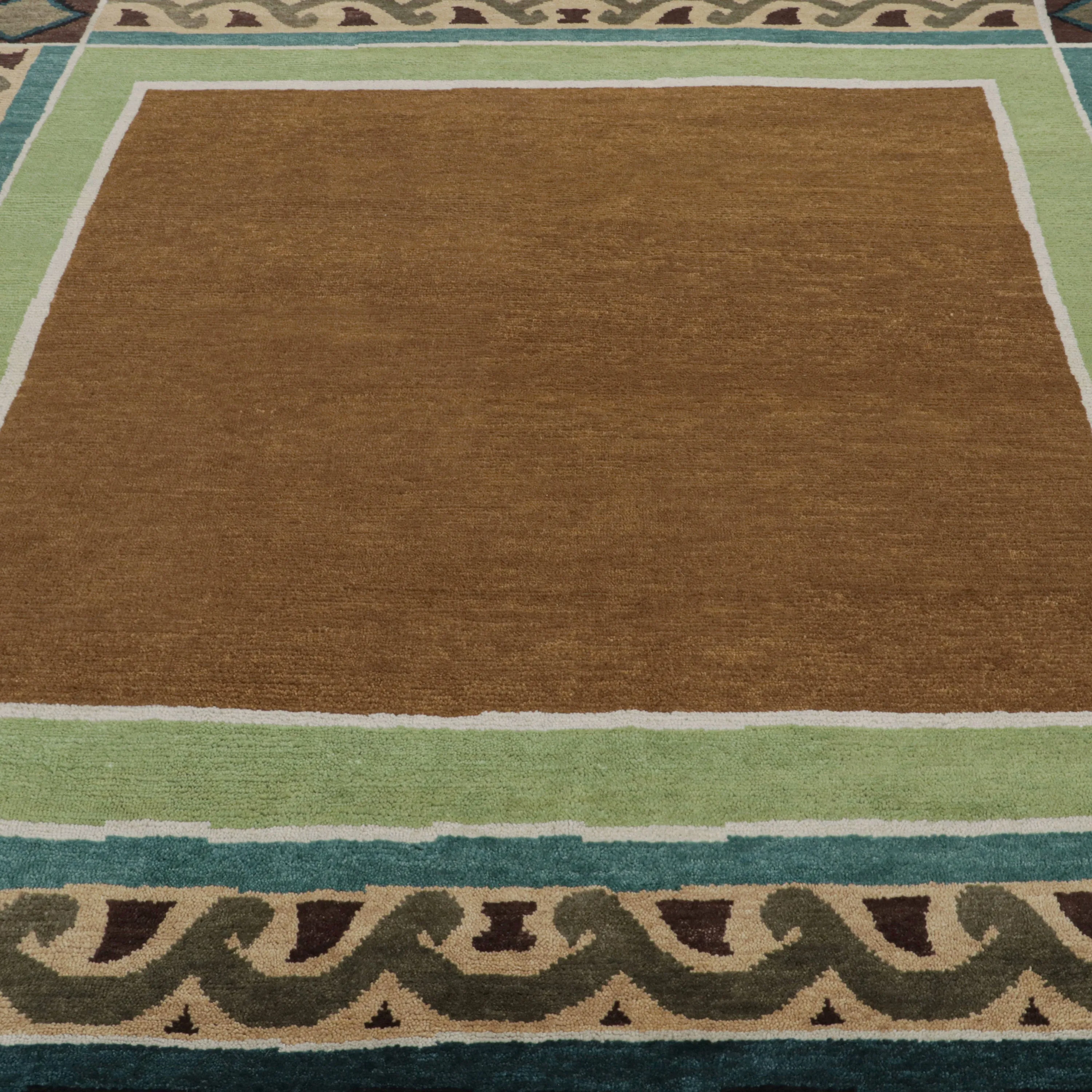 Green   Brown Traditional Wool Rug - 8' x 8'5"