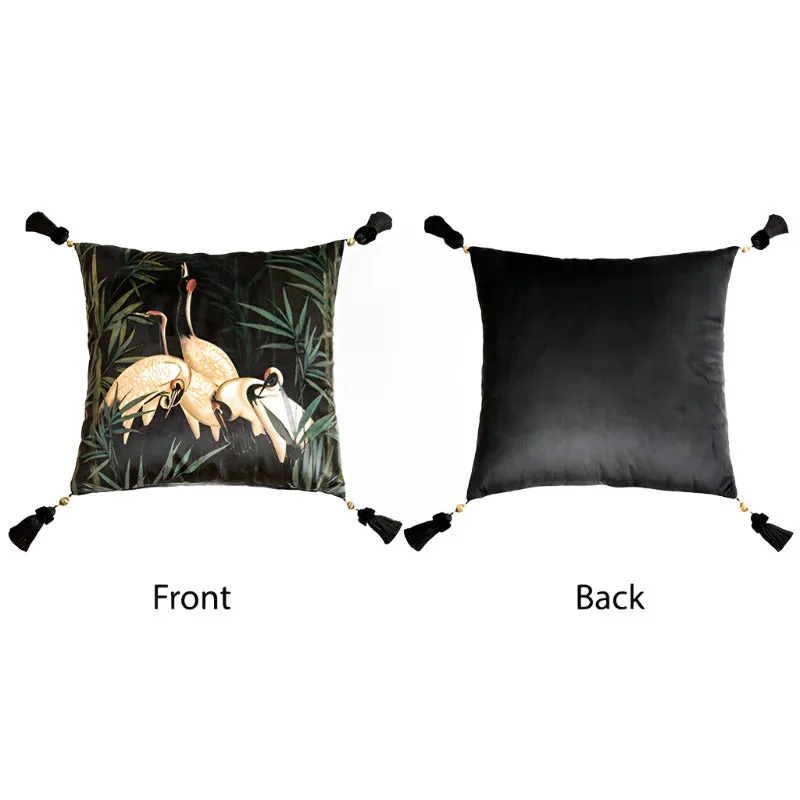 Green Chinese Style Auspicious Crane and Bamboo Series Throw Pillow