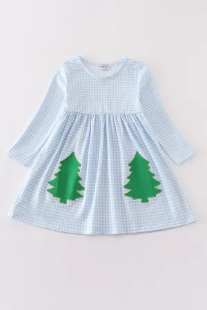 Green christmas tree applique girl dress