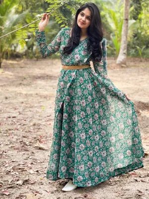 Green Color Digital Printed Georgette Gown