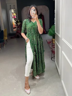 Green Color Foil and Printed Pure Cotton Kurti