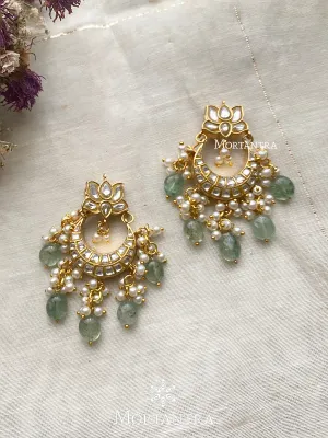 Green Color Gold Plated Thappa Jadau Kundan Earrings - TJ-E37A