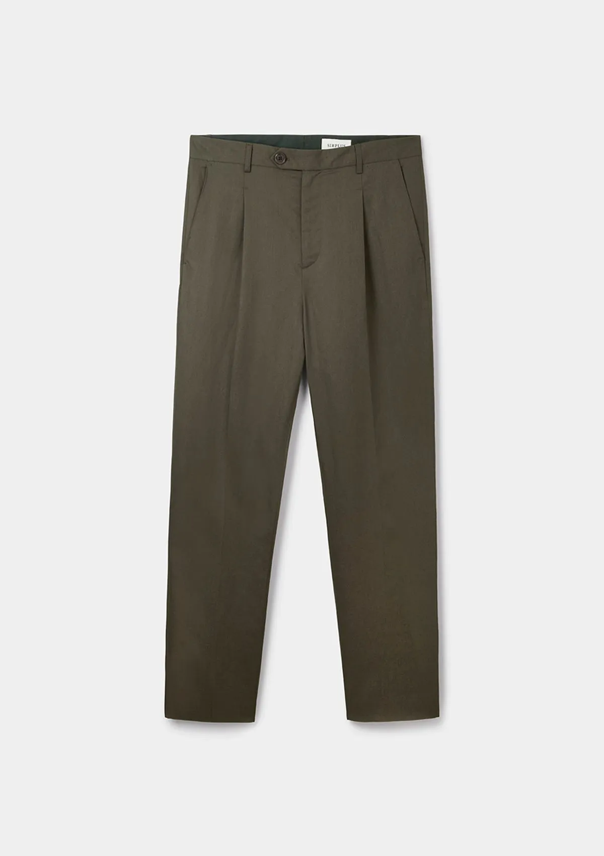 Green Cotton Linen Pleated Trousers