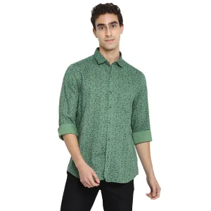 Green Cotton Printed Slim Fit Shirt