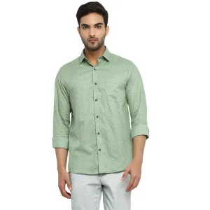 Green Cotton Printed Slim Fit Shirts