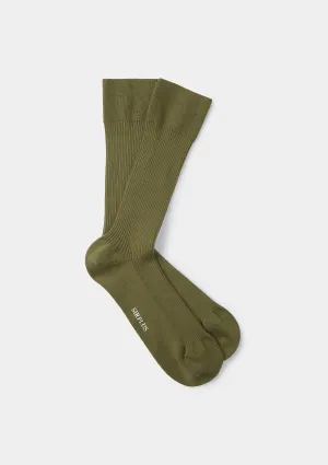 Green Cotton Ribbed Socks