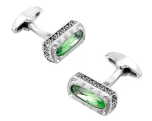 Green Crystal Silver Cufflinks