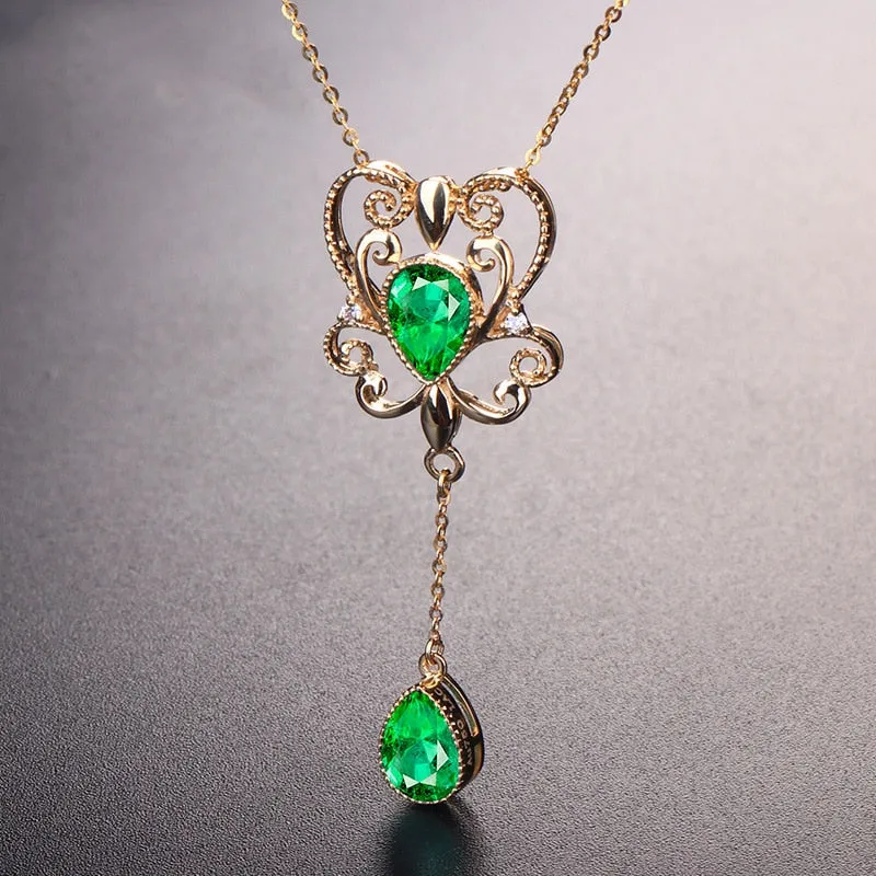 Green crystal vintage Water drop choker pendant necklace