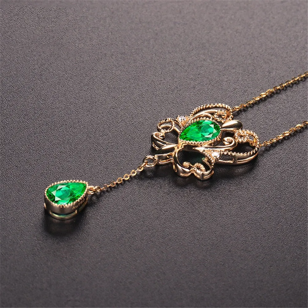 Green crystal vintage Water drop choker pendant necklace