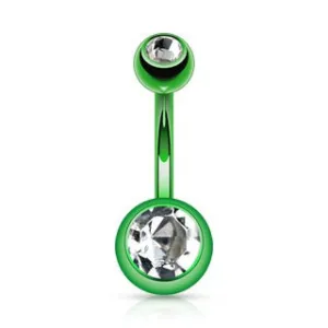 Green Double Gem Titanium Belly Ring