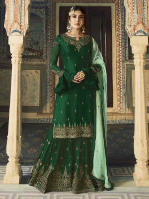 Green Dual Tone Ethnic Embroidered Sharara Suit