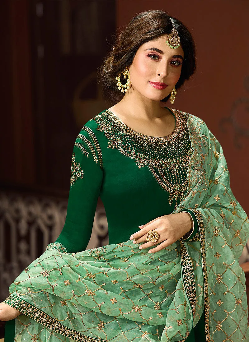 Green Dual Tone Multi Embroidered Designer Pakistani Pant Suit