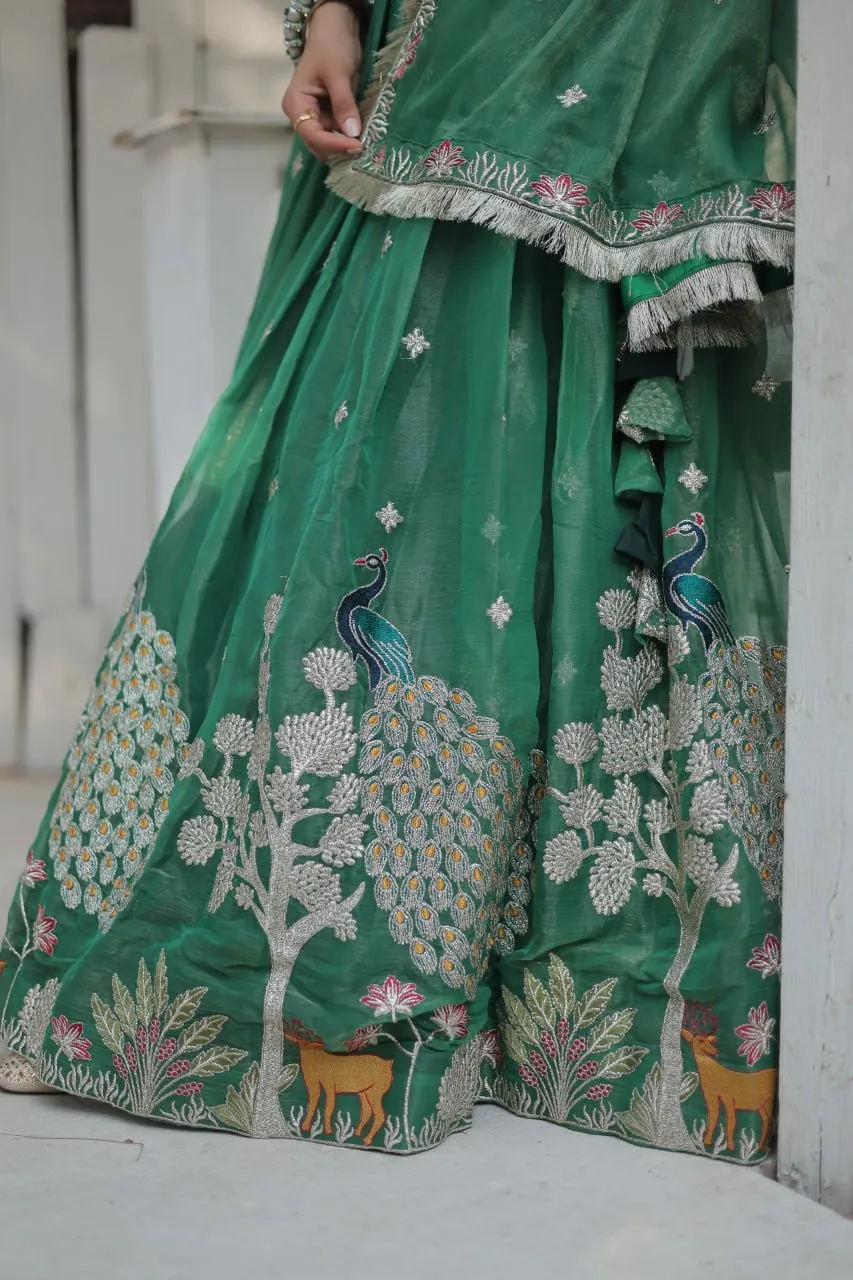 Green Elegant Gold Coin Lehenga Choli with Sequins & Thread Embroidery