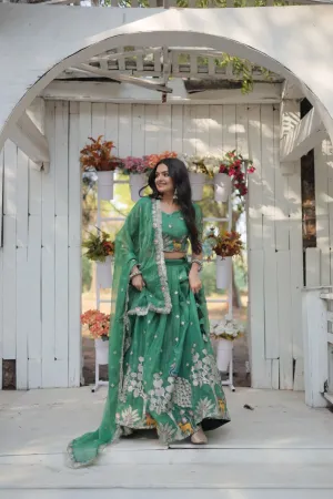 Green Elegant Gold Coin Lehenga Choli with Sequins & Thread Embroidery