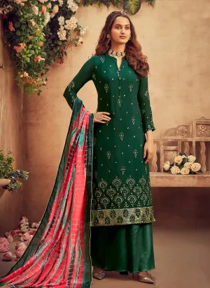 Green Embroidered Designer Palazzo Suit