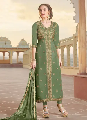 Green Embroidered Designer Pant Style Suit