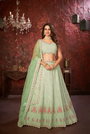 Green Embroidered Fox Georgette Lehenga Choli Set