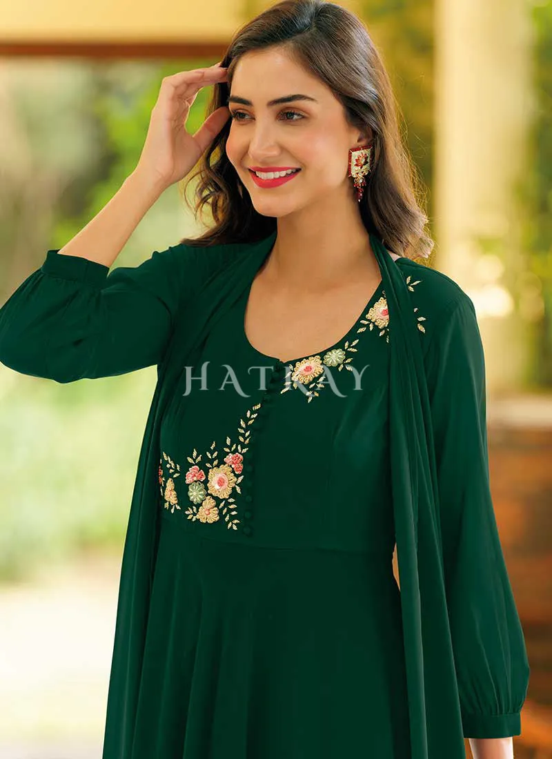 Green Embroidered Georgette Anarkali Gown