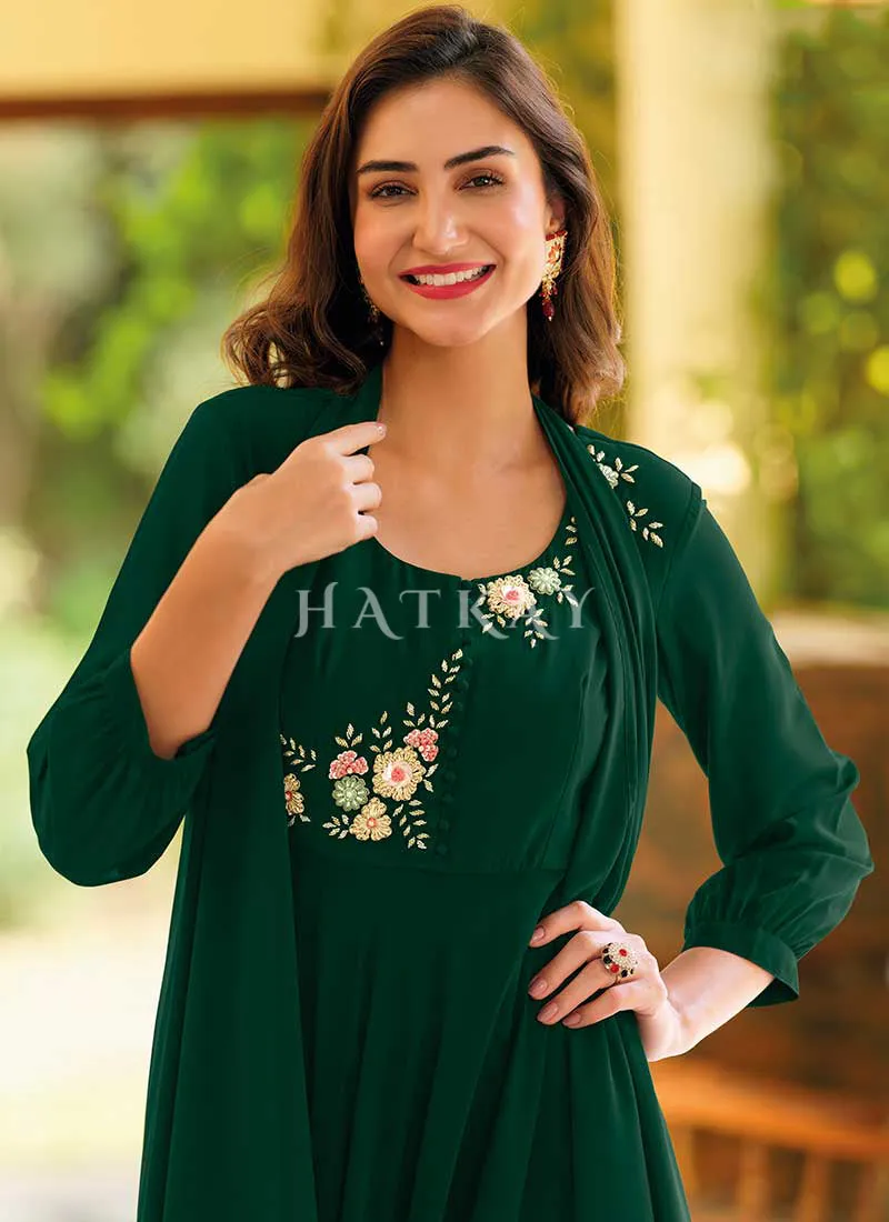 Green Embroidered Georgette Anarkali Gown