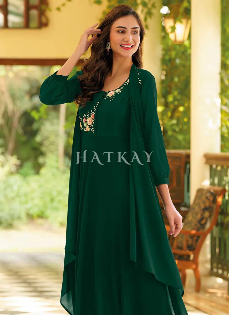 Green Embroidered Georgette Anarkali Gown