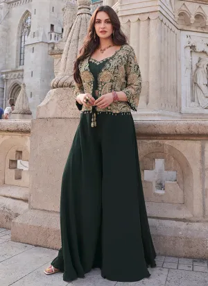 Green Embroidered Jacket Style Designer Palazzo Suit