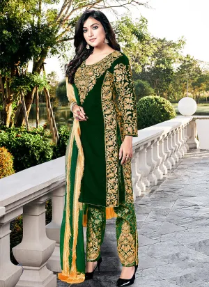 Green Embroidered Pakistani Pant Suit