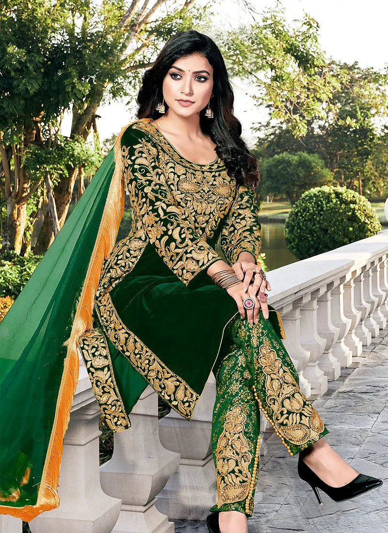 Green Embroidered Pakistani Pant Suit