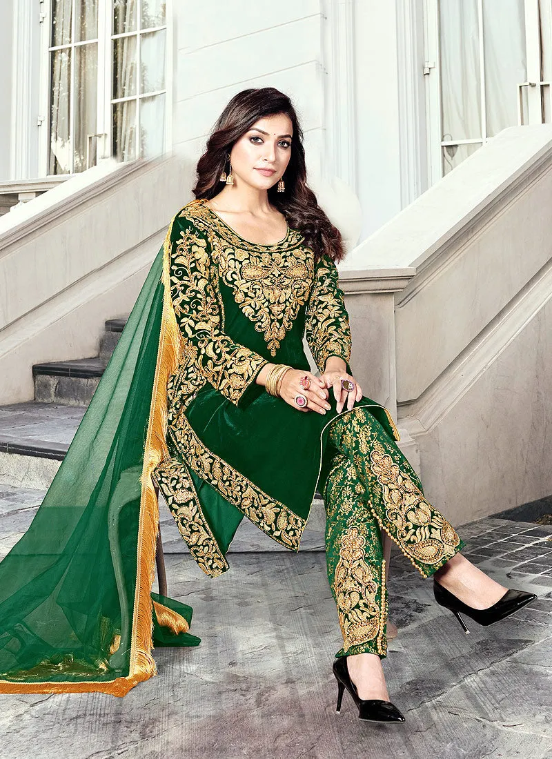 Green Embroidered Pakistani Pant Suit