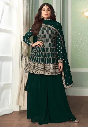 Green Embroidered Peplum Gharara Suit