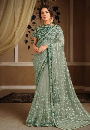 Green Embroidered Saree