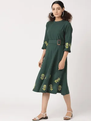 Green Embroidered Women Dress