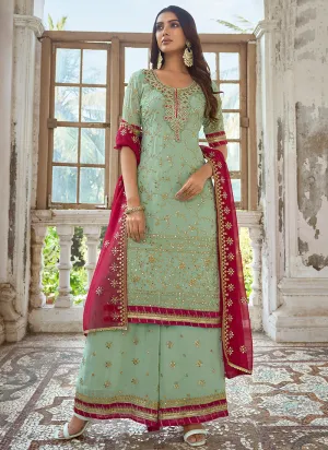 Green Embroidery Traditional Georgette Palazzo Suit