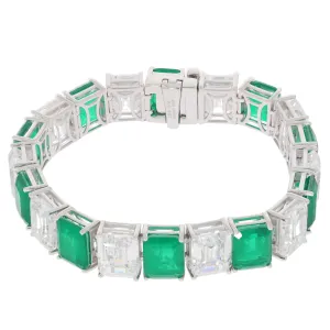 Green Emerald Sterling Silver Bracelet with Moissanite Accent