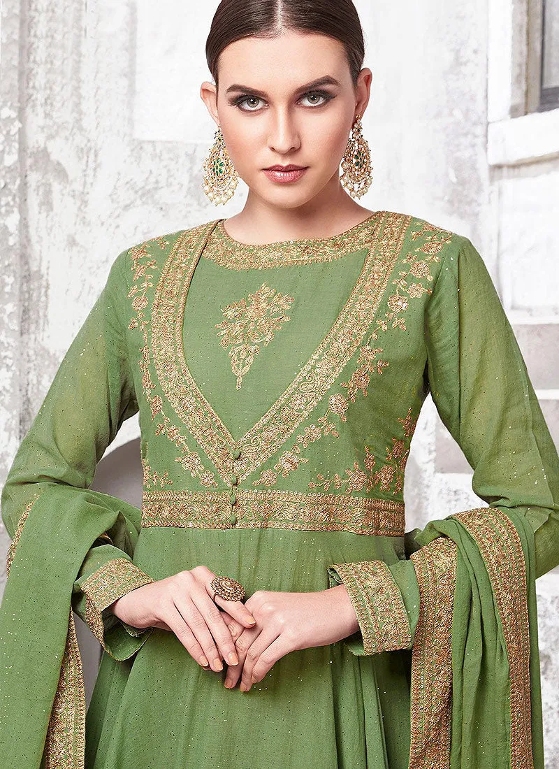 Green Ethnic Embroidered Designer Anarkali Suit