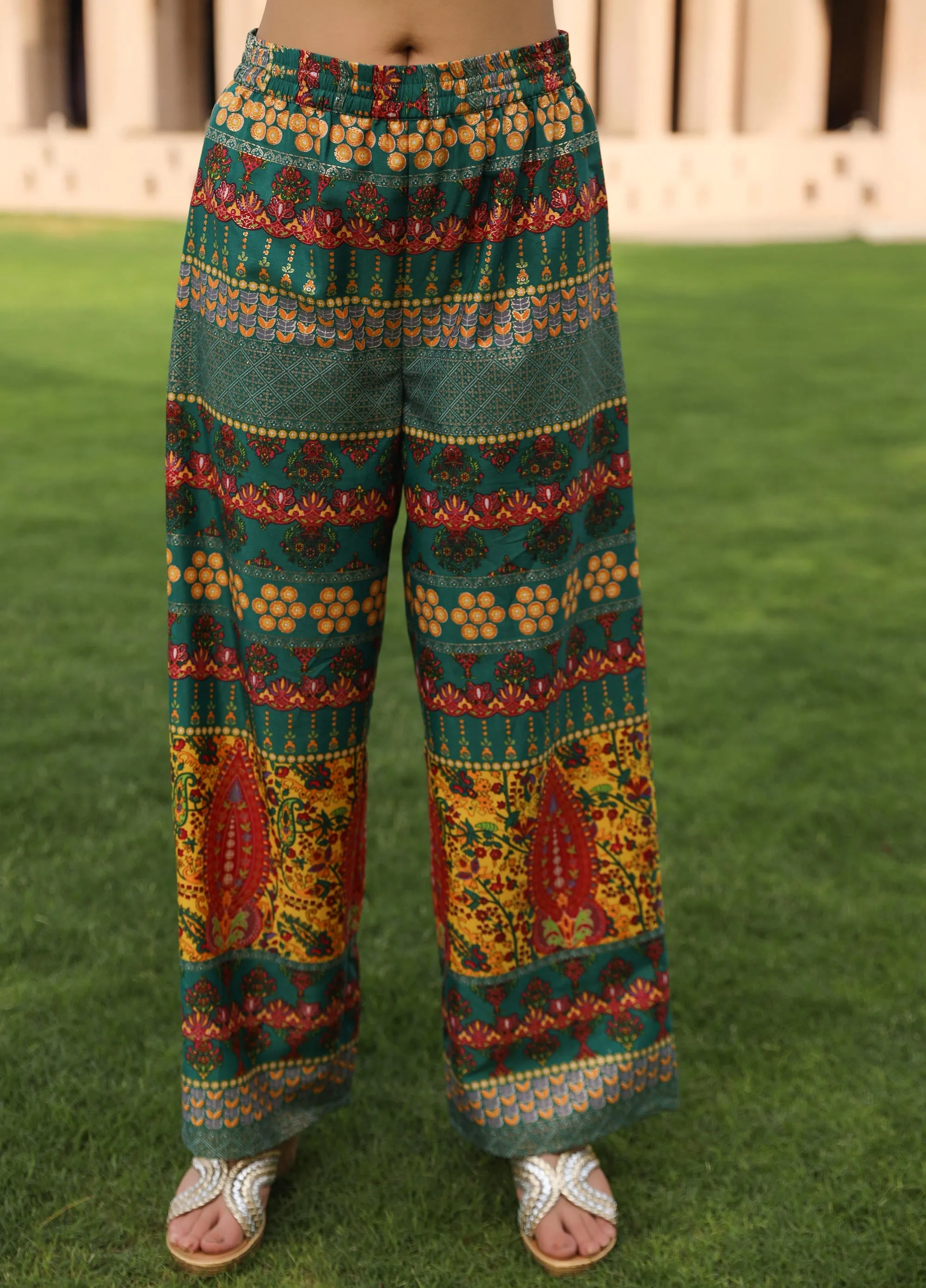 Green Ethnic Motif Printed Viscose Kurta Pant And Dupatta Set With Beads & Sequins