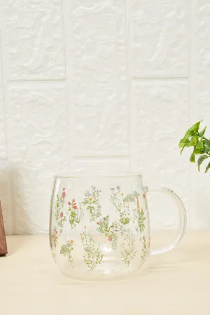 Green Floral Glass Mug (440ml)