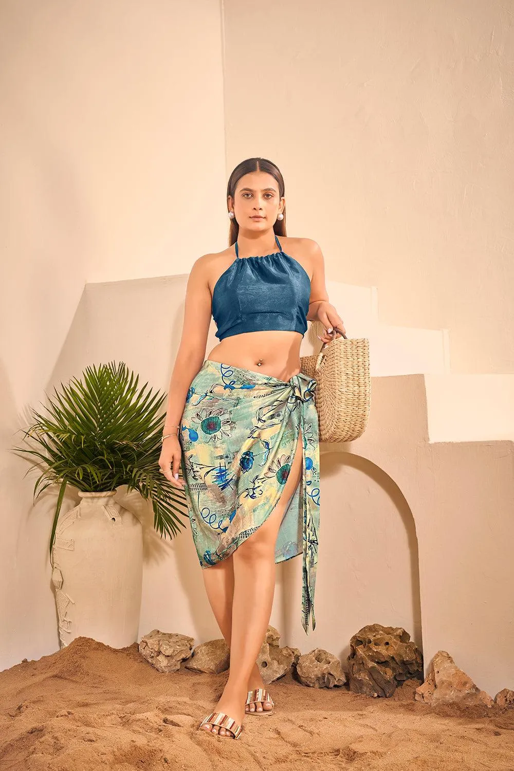 Green Floral Printed Sarong