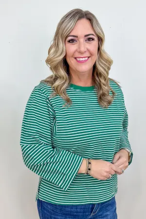 Green French Terry Striped Top