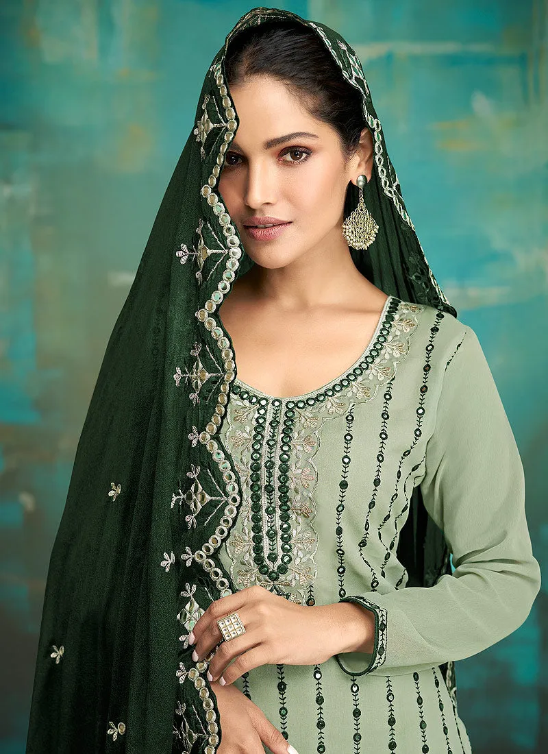 Green Georgette Designer Gharara Suit