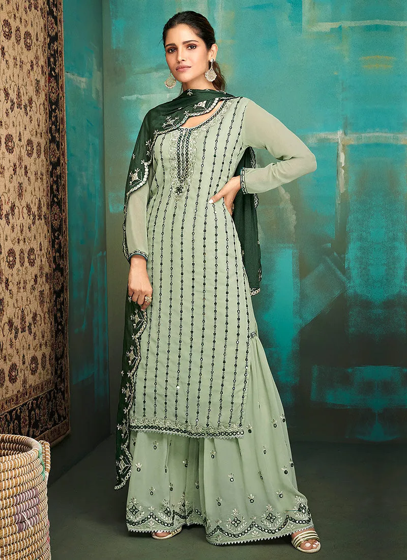 Green Georgette Designer Gharara Suit